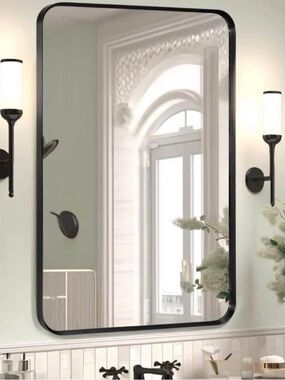 Sleek Mosern Black Metal Framed Rectangle Bathroom Vanity Wall Mirror